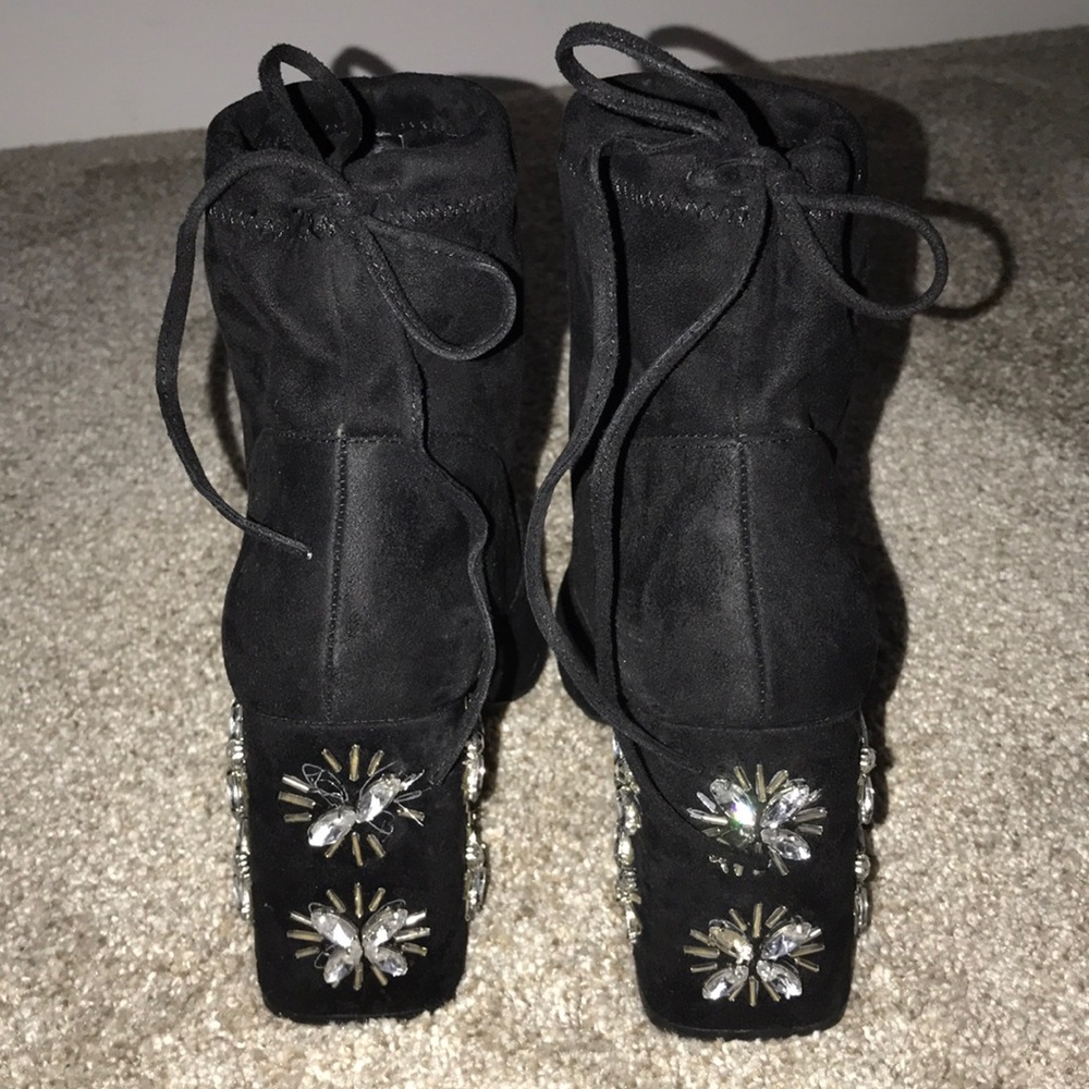 Embellished Black Suede Booties